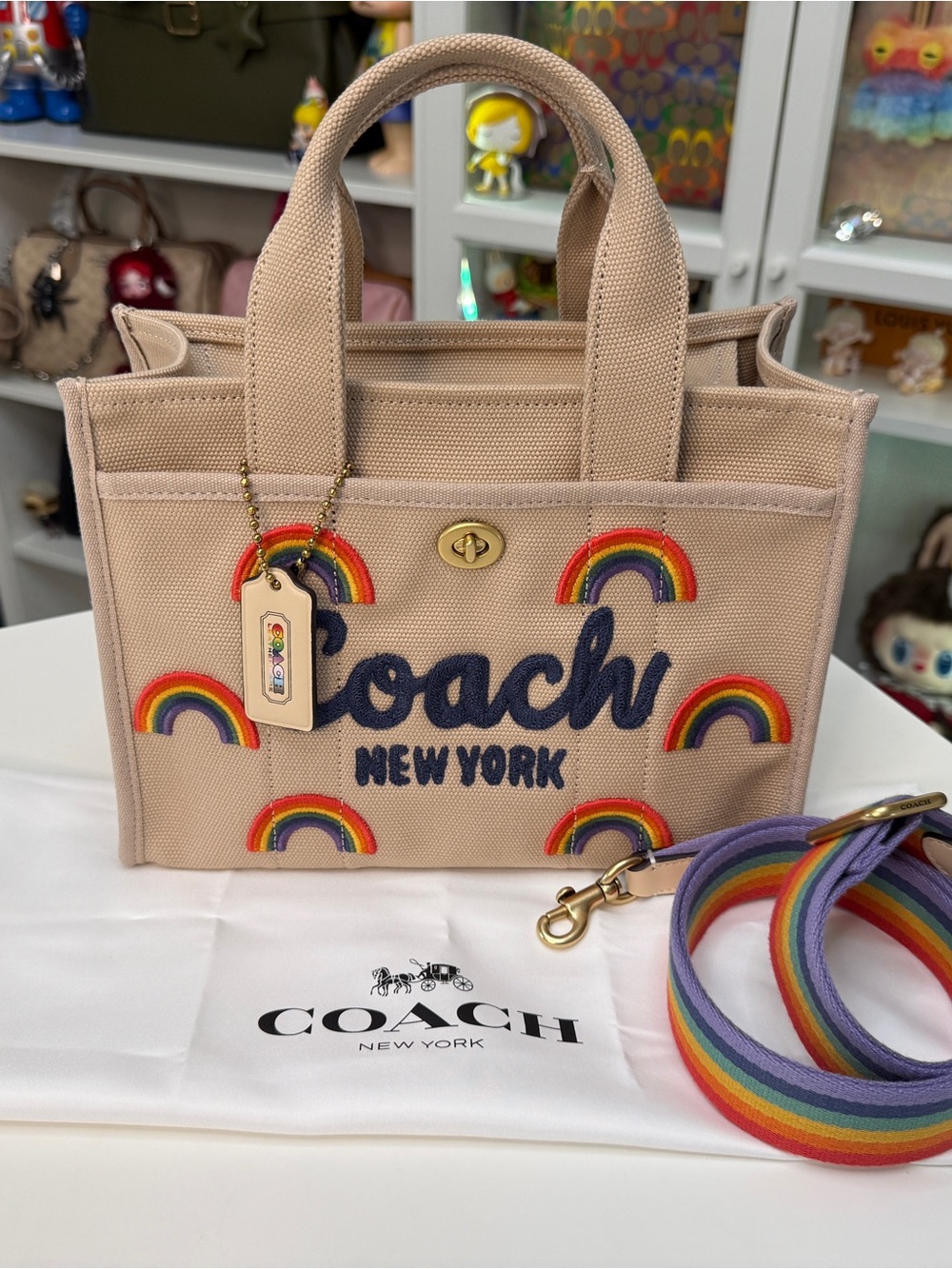Coach Cargo 26 Tote with Pride Rainbows and strap